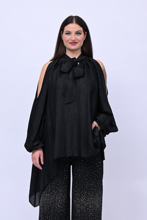 Maxi blusa spalle scoperte - Nero