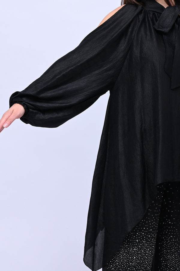 Maxi blusa spalle scoperte - Nero