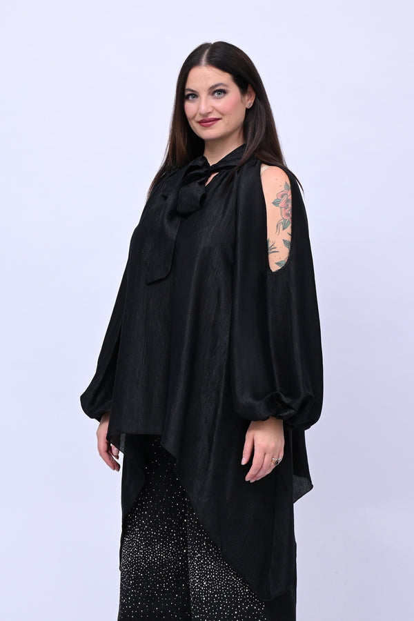 Maxi blusa spalle scoperte - Nero