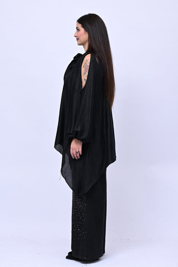 Jeans palazzo strass - Nero