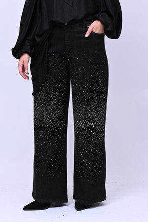 Jeans palazzo strass - Nero