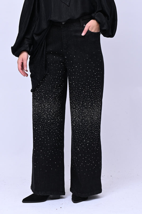 Jeans palazzo strass - Nero