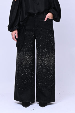 Jeans palazzo strass - Nero