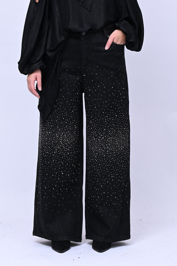 Jeans palazzo strass - Nero