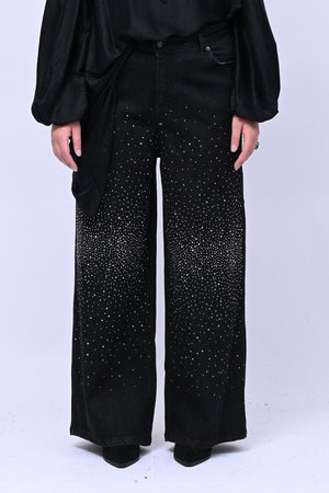 Jeans palazzo strass - Nero