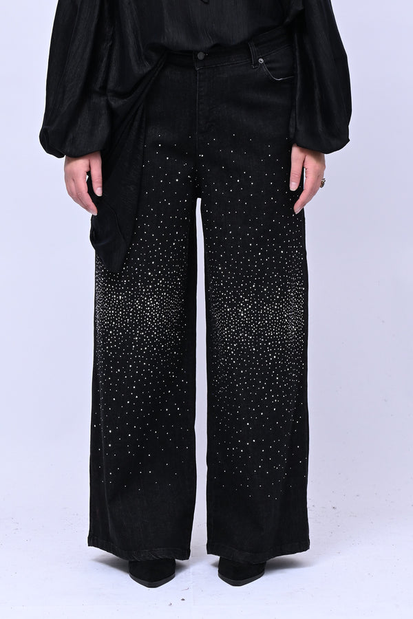Jeans palazzo strass - Nero