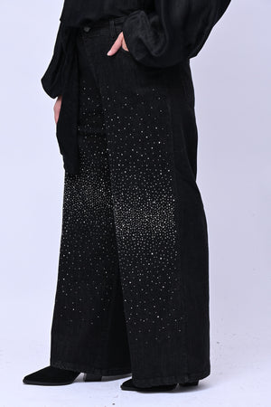 Jeans palazzo strass - Nero