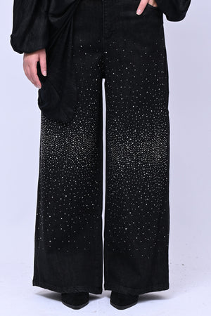 Jeans palazzo strass - Nero