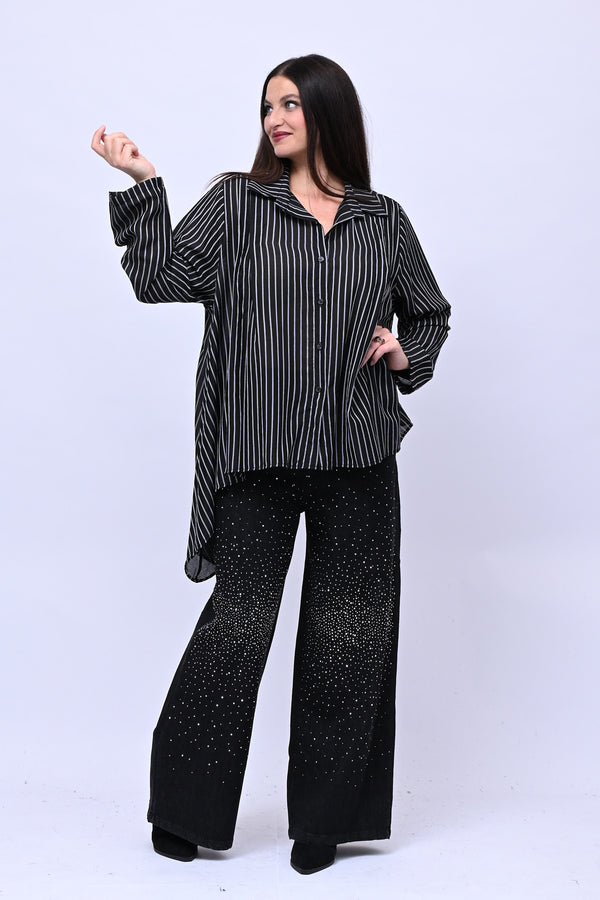 Camicia gessata punta - Nero
