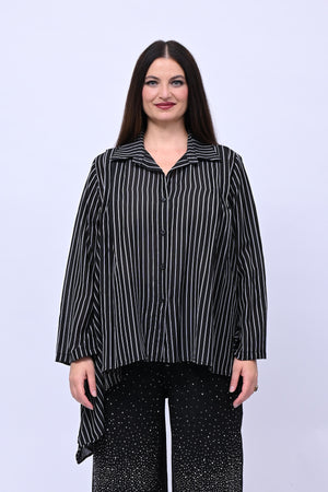 Camicia gessata punta - Nero