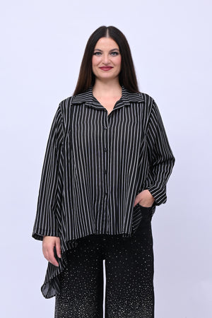 Camicia gessata punta - Nero