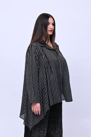 Camicia gessata punta - Nero