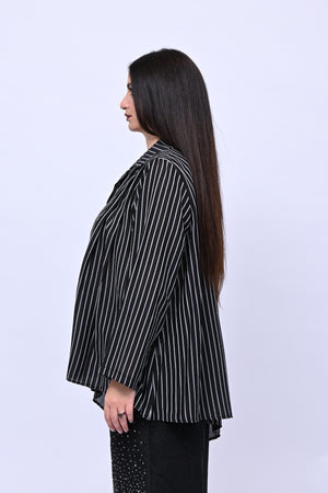 Camicia gessata punta - Nero
