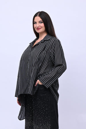 Camicia gessata punta - Nero