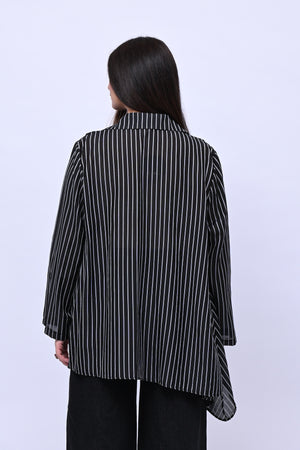 Camicia gessata punta - Nero