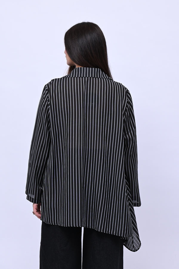 Camicia gessata punta - Nero