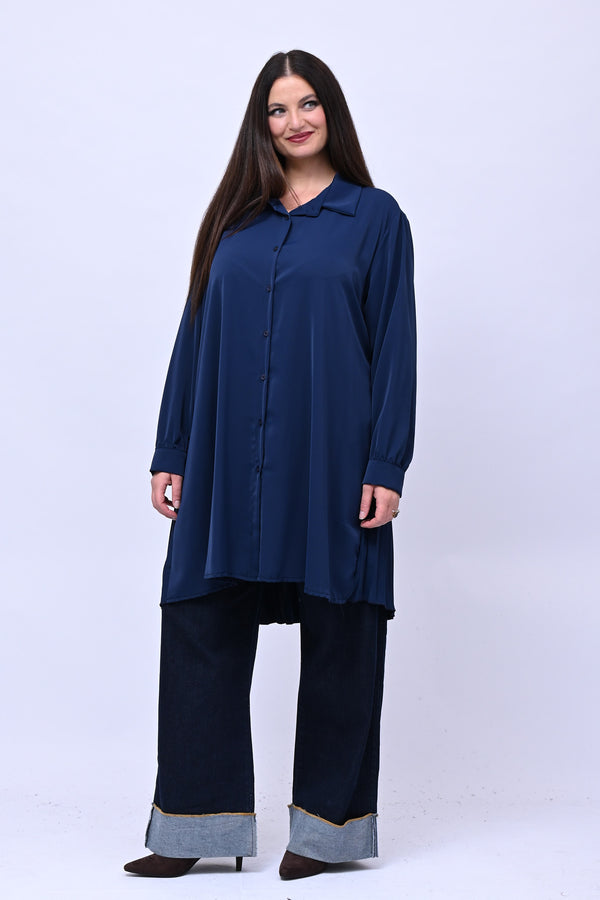 Maxi camicia plissè - Blu