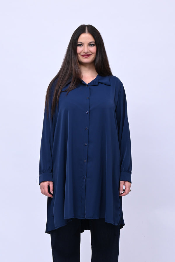 Maxi camicia plissè - Blu