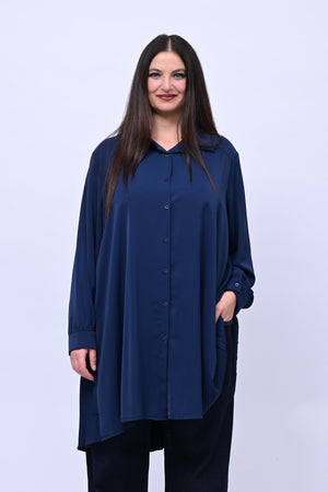 Maxi camicia plissè - Blu