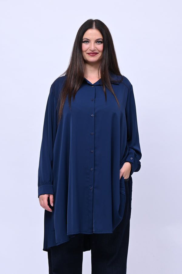 Maxi camicia plissè - Blu