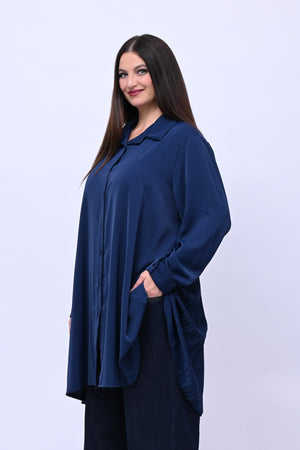 Maxi camicia plissè - Blu