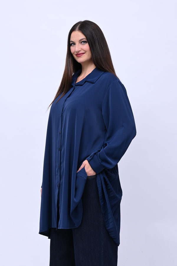 Maxi camicia plissè - Blu