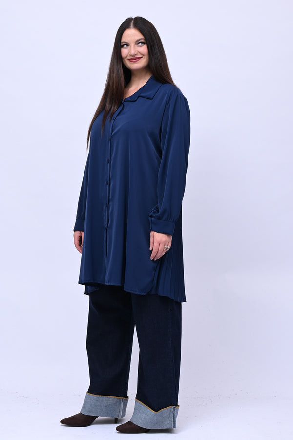 Maxi camicia plissè - Blu
