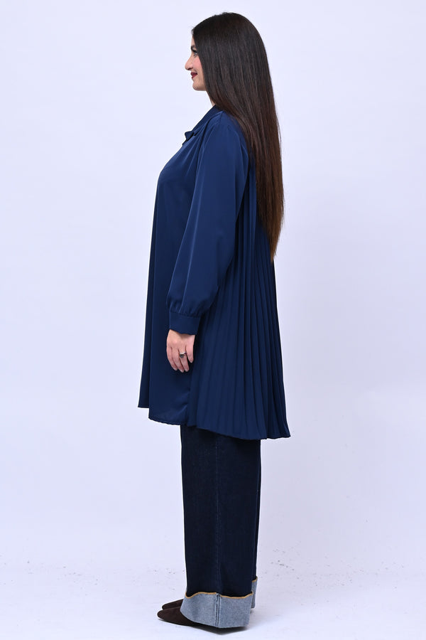 Maxi camicia plissè - Blu