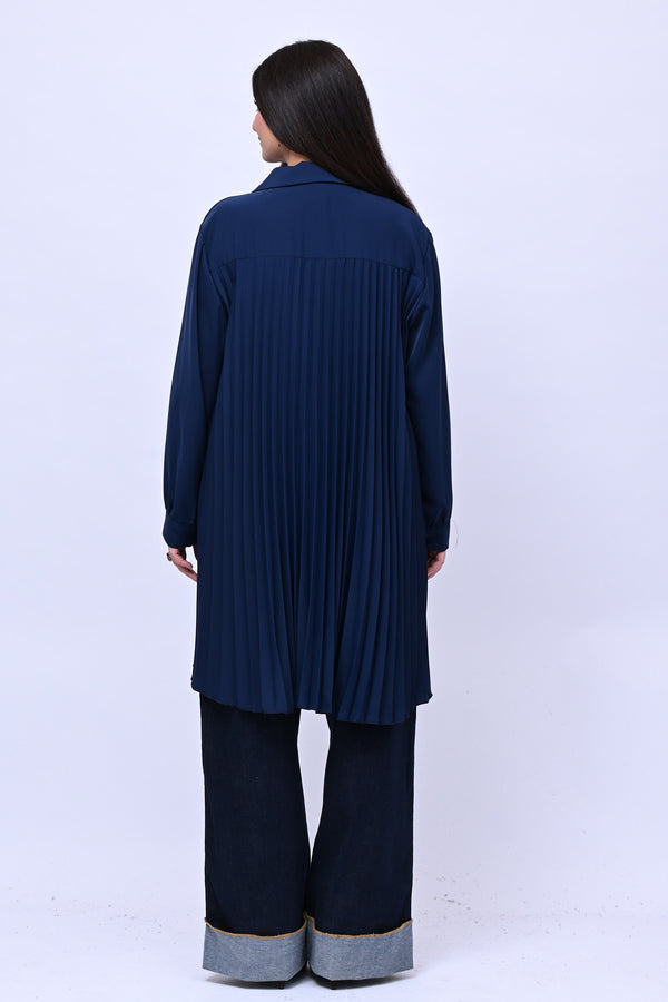 Maxi camicia plissè - Blu