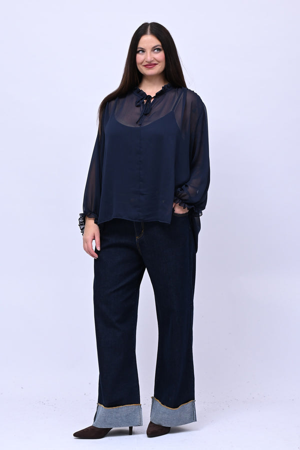 Blusa colletto fiocco - Inchiostro