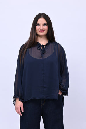Blusa colletto fiocco - Inchiostro