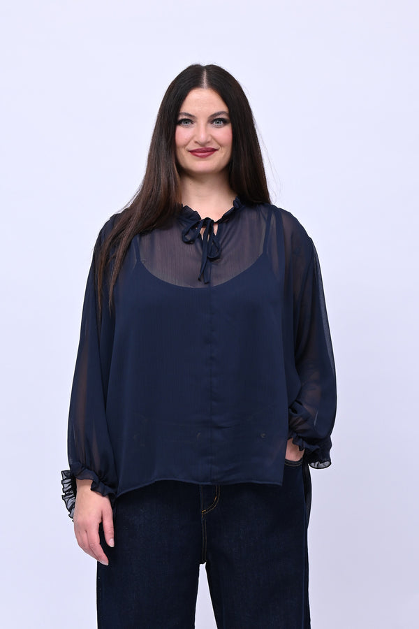 Blusa colletto fiocco - Inchiostro