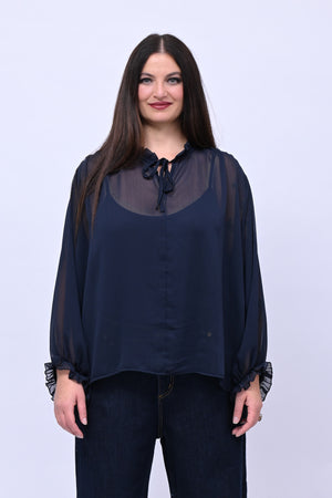 Blusa colletto fiocco - Inchiostro