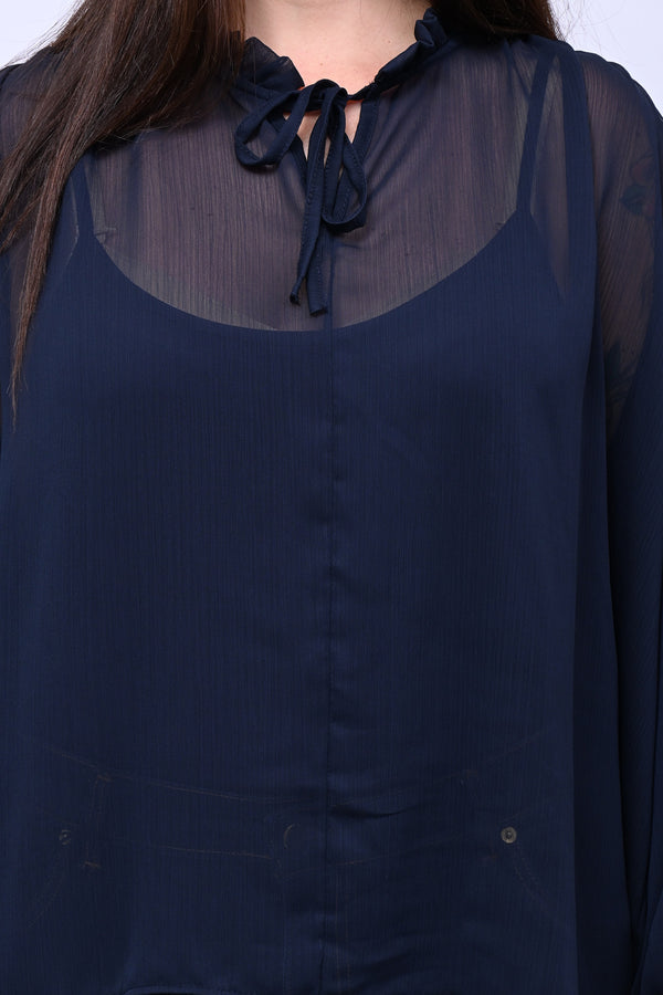Blusa colletto fiocco - Inchiostro