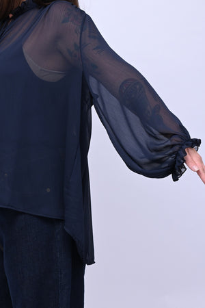 Blusa colletto fiocco - Inchiostro
