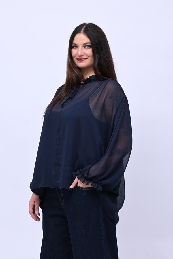 Blusa colletto fiocco - Inchiostro
