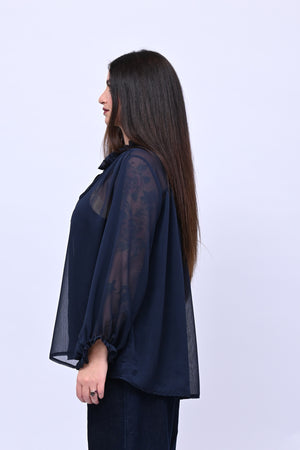 Blusa colletto fiocco - Inchiostro