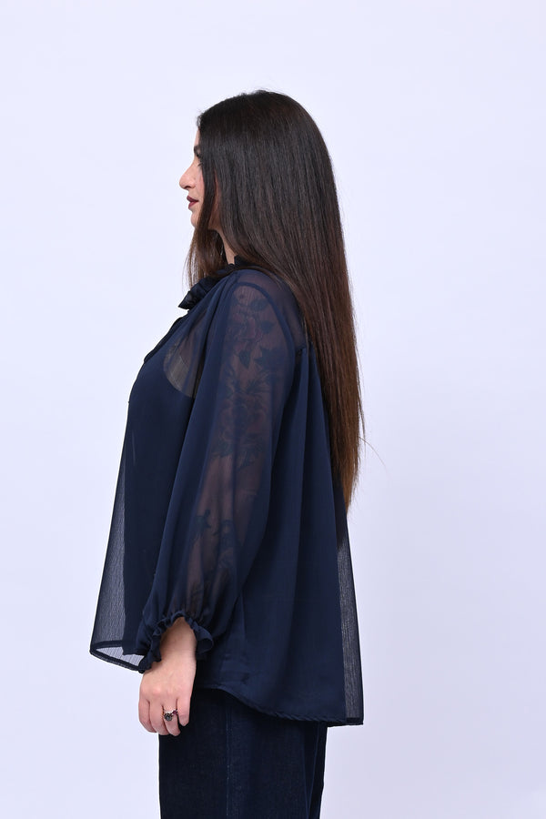 Blusa colletto fiocco - Inchiostro
