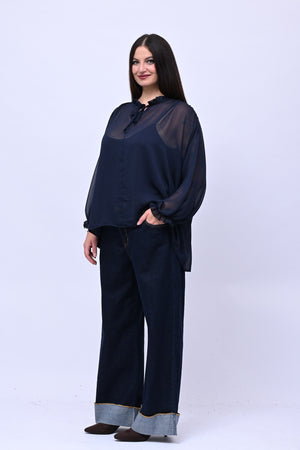 Blusa colletto fiocco - Inchiostro