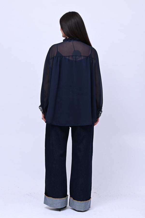 Blusa colletto fiocco - Inchiostro