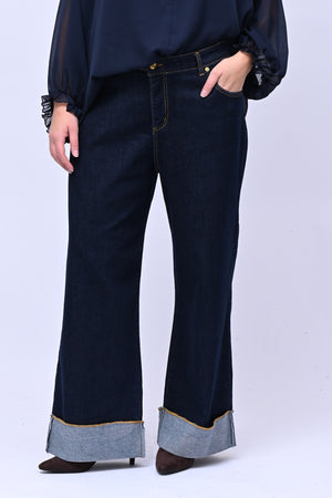 Jeans wide leg risvolto - Blu scuro