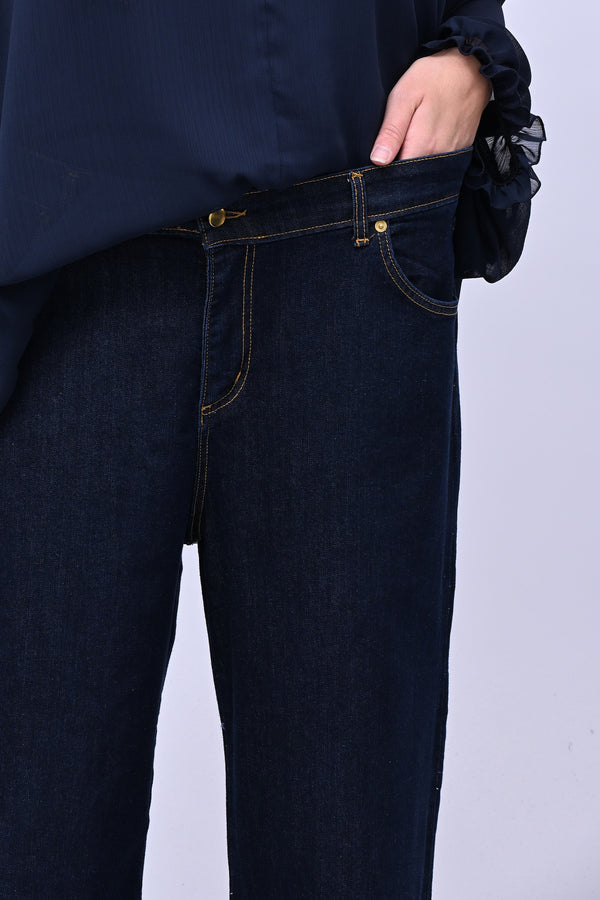 Jeans wide leg risvolto - Blu scuro