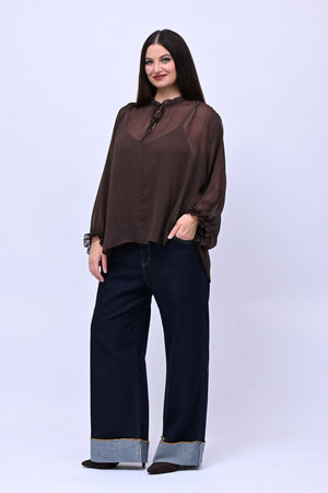 Blusa colletto fiocco - Moro