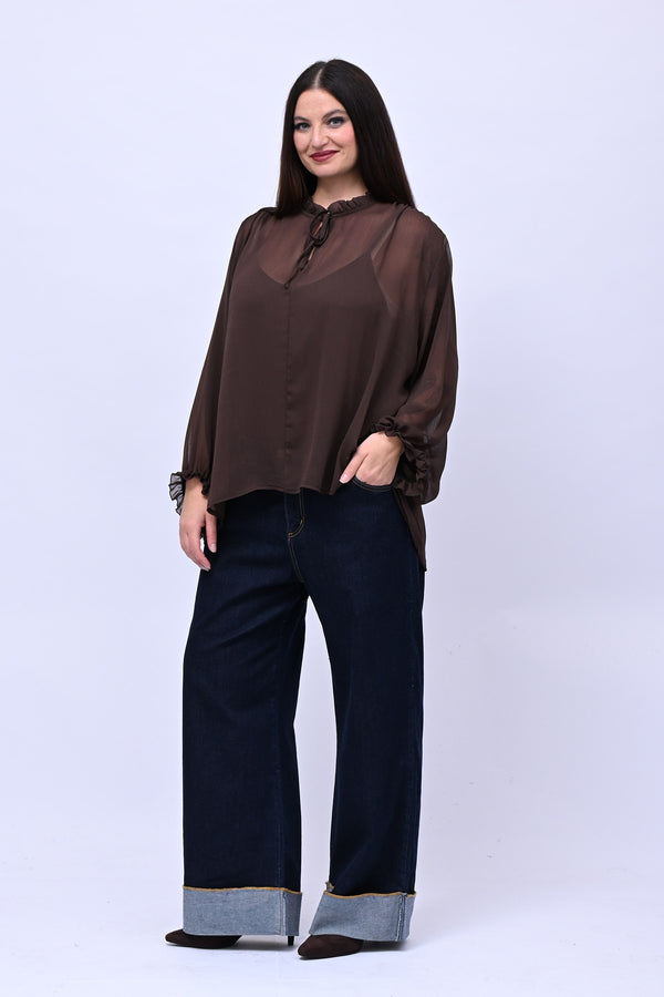 Blusa colletto fiocco - Moro