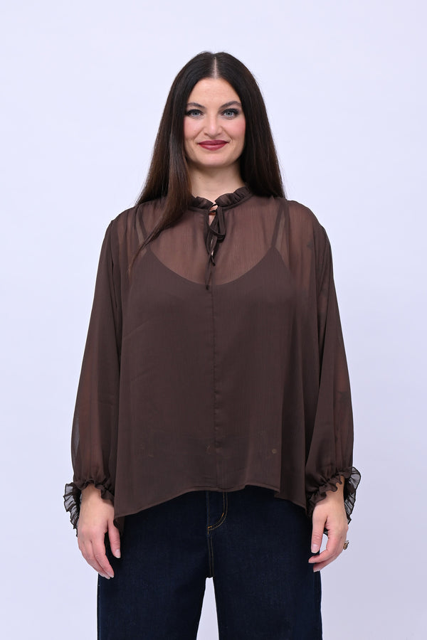 Blusa colletto fiocco - Moro