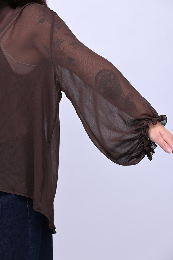Blusa colletto fiocco - Moro