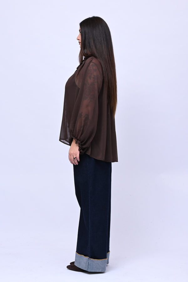Blusa colletto fiocco - Moro