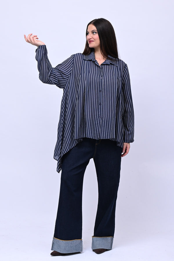 Camicia gessata punta - Blu