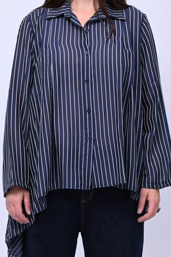 Camicia gessata punta - Blu