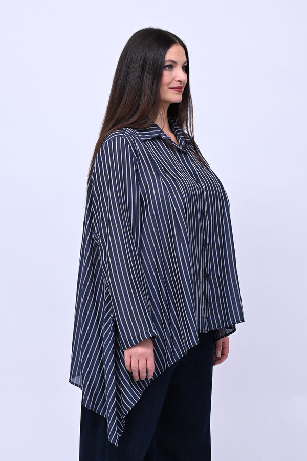 Camicia gessata punta - Blu